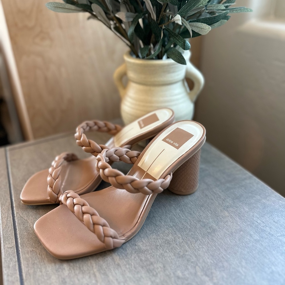 Dolce Vita Heels Tan Braided Square Toe